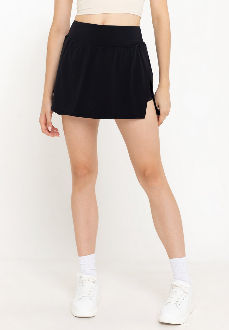 Sporty Skylar Split Skirt with Shorts Black