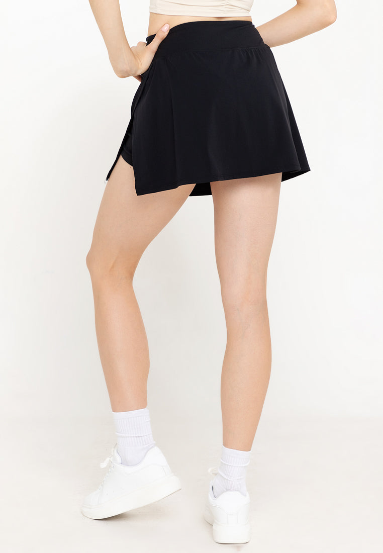 Sporty Skylar Split Skirt with Shorts Black