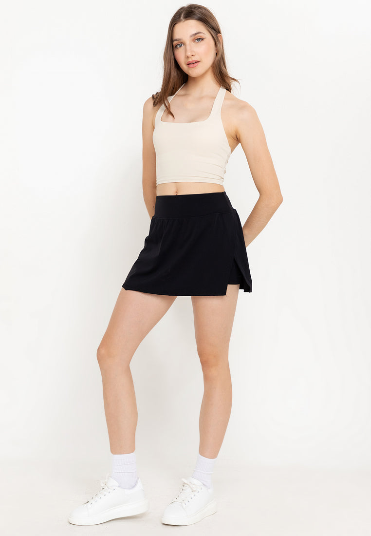 Sporty Skylar Split Skirt with Shorts Black